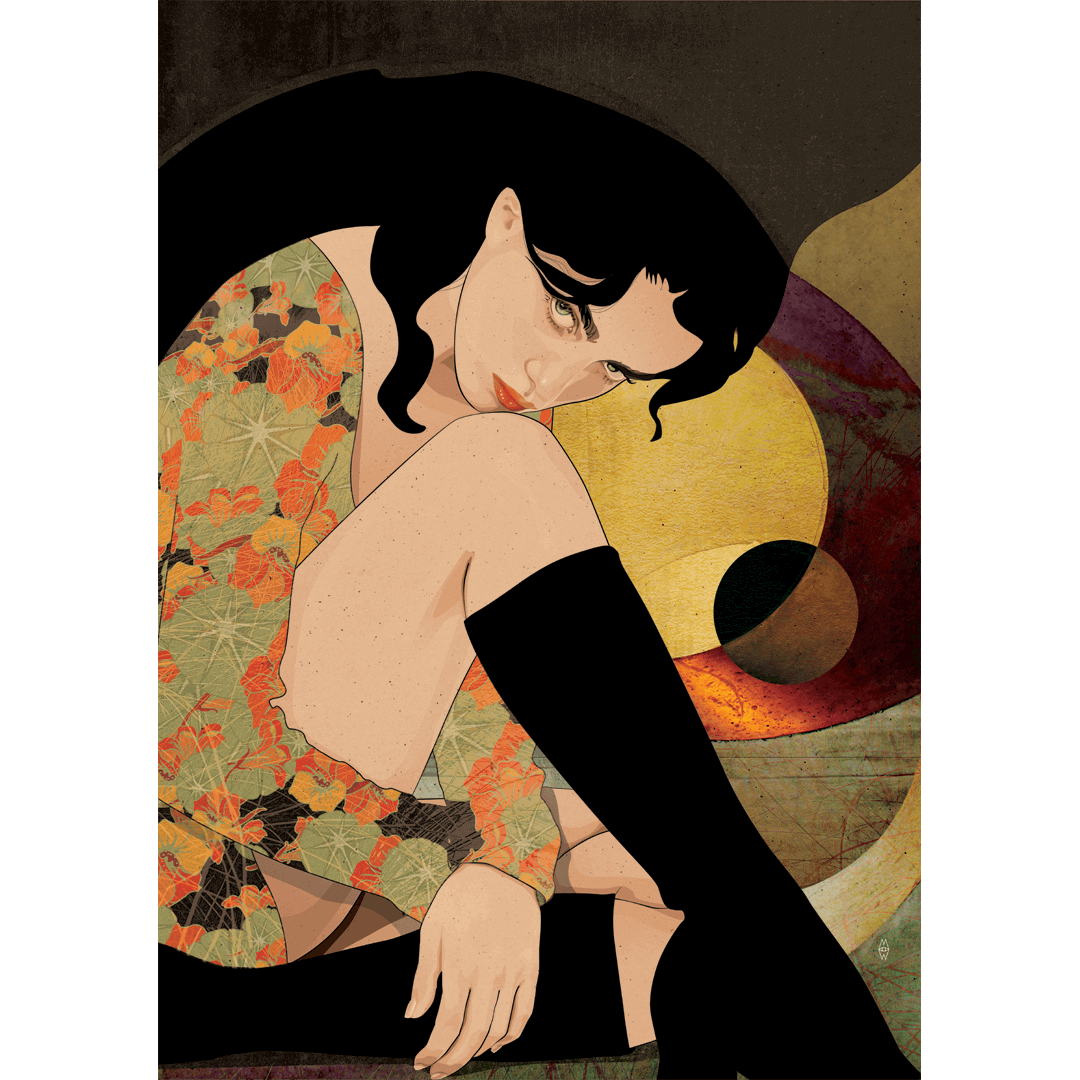 Kobieta siedząca na tle nocy